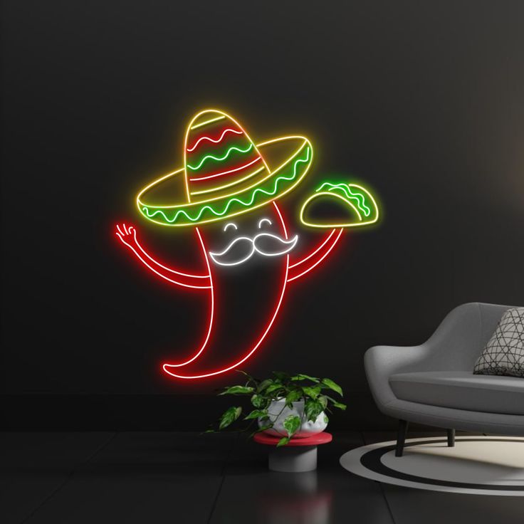 Chili with Taco and Sombrero Neon Sign