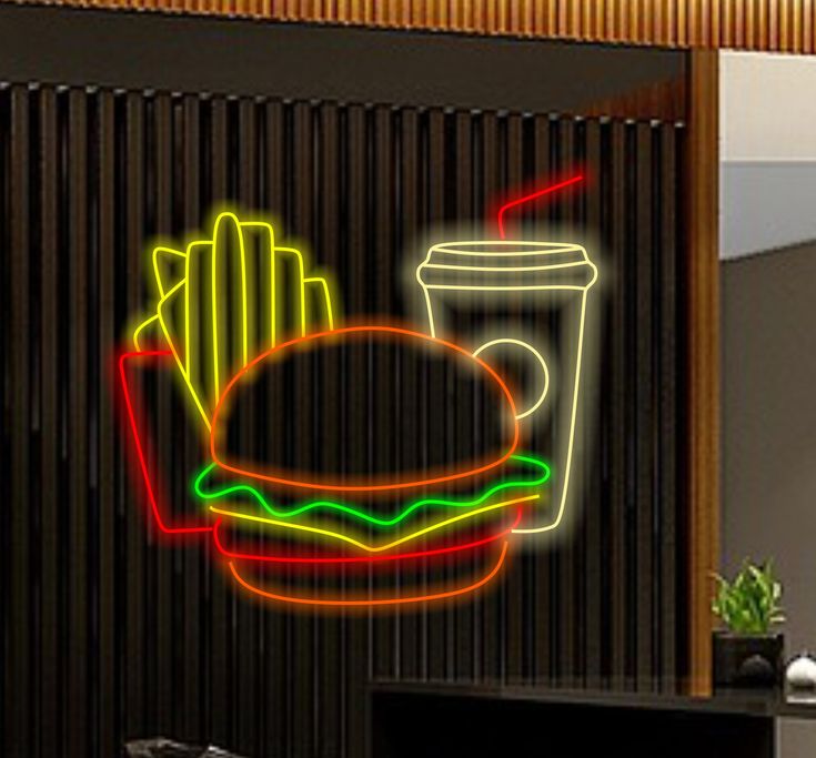 Burger and Fries Neon Sign - Fast Food Neon Decor