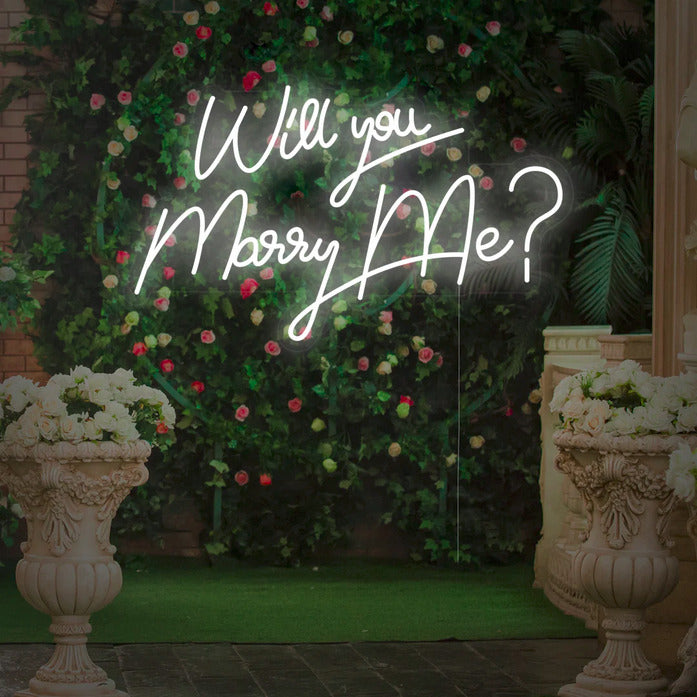 Luxurious 'Will You Marry Me?' Neon Sign - Elegant Garden Proposal Decor